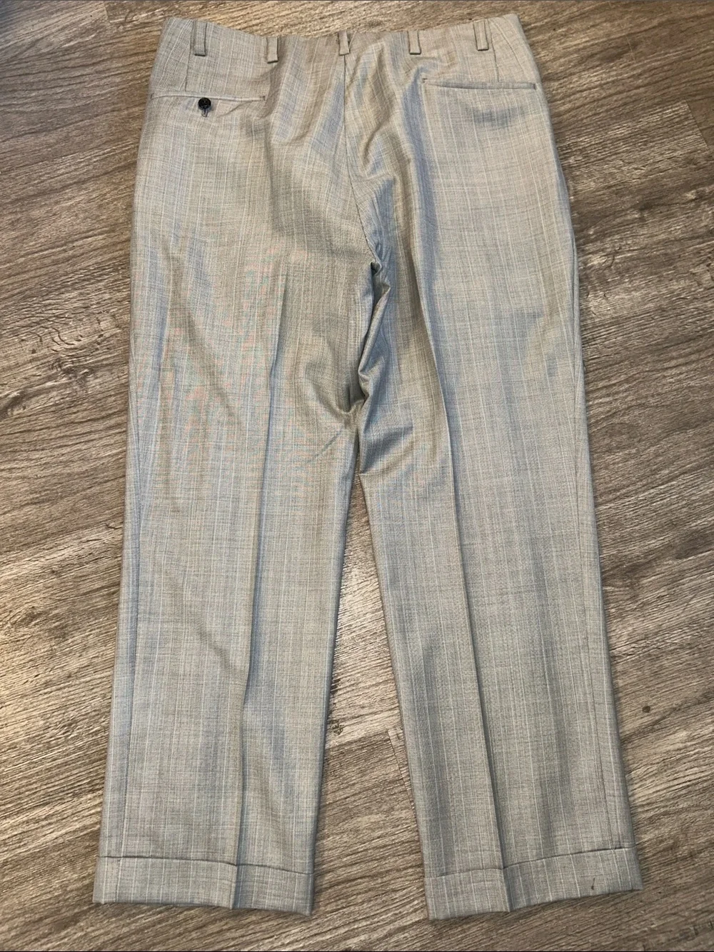 Tom James Prestige Custom Gray Pinstripe Wool Blend Suit 44R 36x28